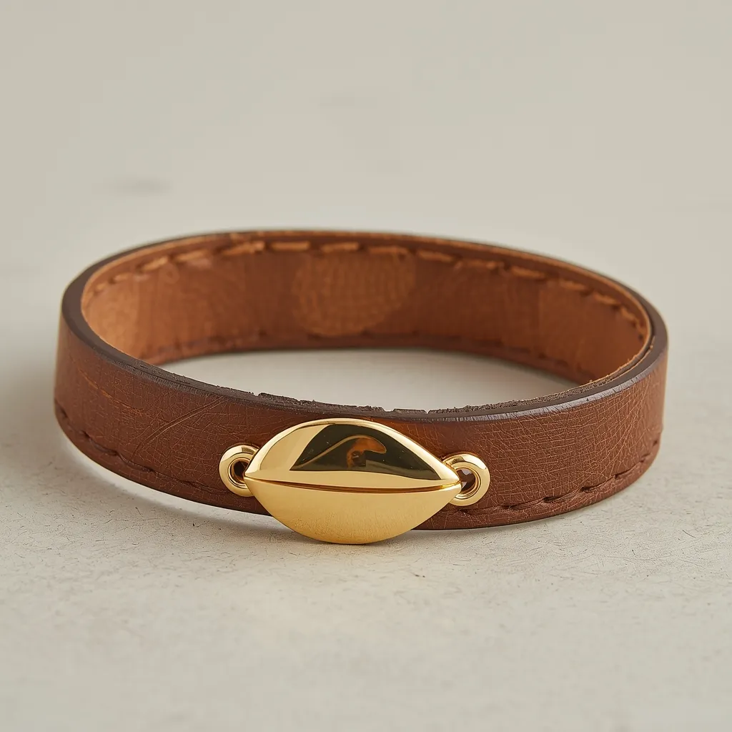 Handcrafted leather bracelet with golden clasp
