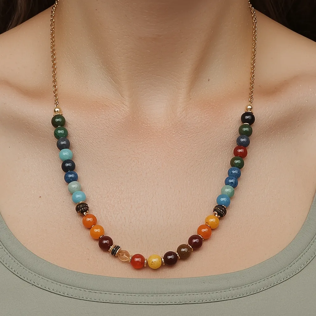 Colorful beaded necklace handmade with natural stones